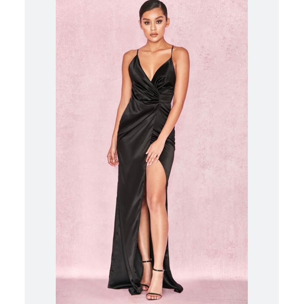 House of CB Black Satin Fairuz Maxi Slip Dress XS